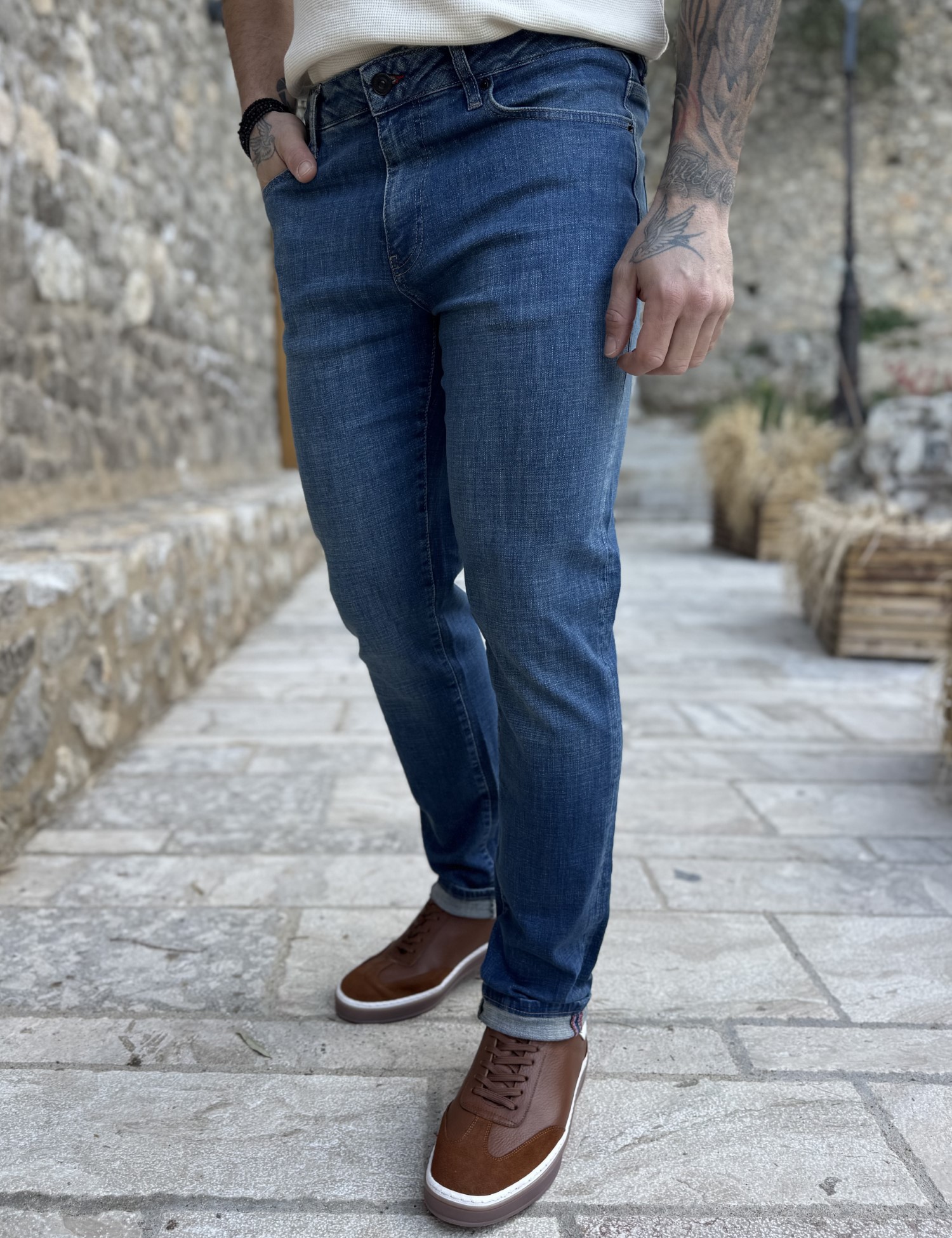 Ανδρικό μπλε ξεβαμμένο τζιν ελαστικό regular GB5754 φωτογραφία